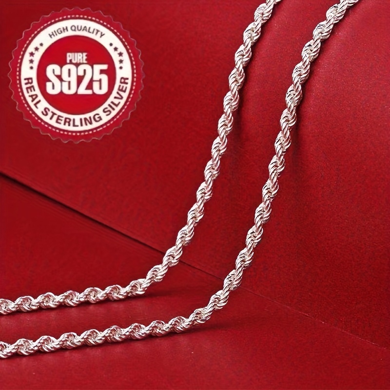Women's Silvery Twisted Rope Chain Necklace, Minimalist Hip-Hop Style